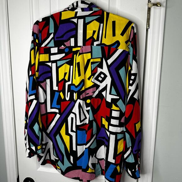 Big Dart Womens Top XL Mod 70s Shirt Button Down Long Sleeves - Picture 7 of 13